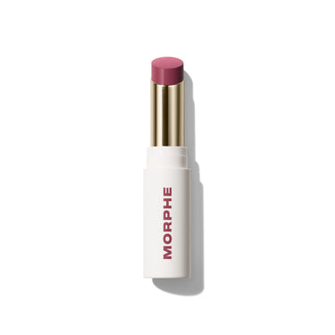{Tied Knot} Morphe Liplock Glossy Lipstick in Tied Knot, open tube showing mauve-pink bullet with gold sleeve and white MORPHE base.