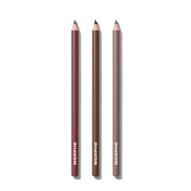 Three MORPHE Best Selling Signature Lip Bundle Deep lip pencils in shades Rock Steady, Sugar Pie, and Trendsetter displayed upright on a white background. | Best Selling Signature Lip Bundle - Deep
