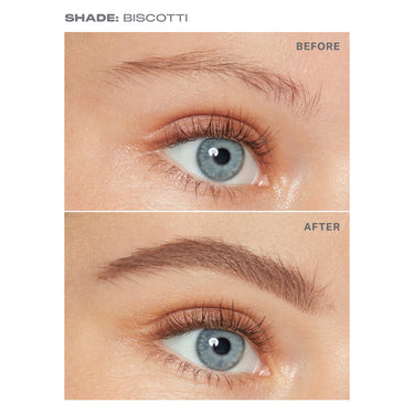 {Biscotti (light taupe)} SHADE: BISCOTTI before and after close-up showing fuller, defined brows with the Micro Brow Dual-Ended Pencil & Spoolie.