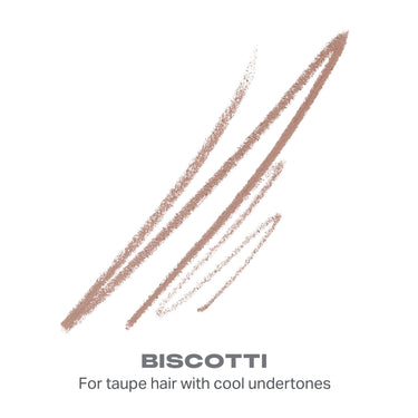 {Biscotti (light taupe)} Morphe Micro Brow Dual-Ended Pencil & Spoolie swatch in light taupe — BISCOTTI, For taupe hair with cool undertones.