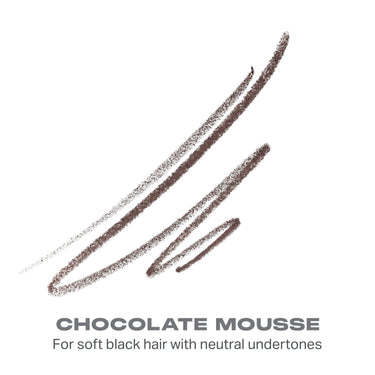 {Chocolate Mousse (soft black)} Micro Brow Dual-Ended Pencil & Spoolie color swatch in Chocolate Mousse — For soft black hair with neutral undertones