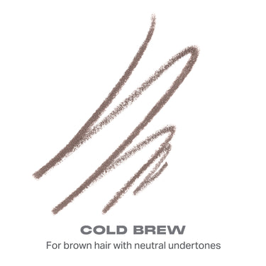{Cold Brew (brown)} Morphe Micro Brow Dual Ended Pencil And Spoolie swatch in Cold Brew — taupe-brown strokes; text: COLD BREW, For brown hair with neutral undertones.