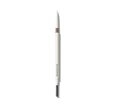 {Biscotti} Morphe Nano Brow Pencil in Biscotti with white barrel printed MORPHE, taupe micro-tip, and spoolie brush end. | Nano Brow Pencil | Secondary image