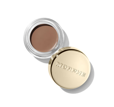 {Chorus} Solo Artist Priming Cream Eyeshadow open glass jar revealing a warm taupe cream shadow, gold lid embossed with MORPHE.
