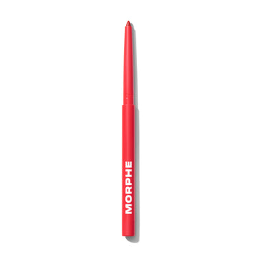 {First Kiss} Morphe Soulmatte Filling Gel Lip Liner in a red shade with pointed tip and MORPHE branding on white background.