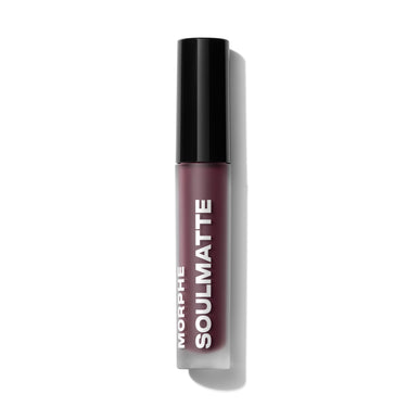 {Compatible} Morphe Soulmatte Velvet Lip Mousse tube in deep burgundy labeled "MORPHE SOULMATTE" with black cap, closed.