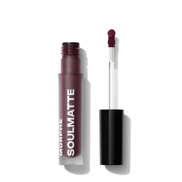 {Compatible} Morphe Soulmatte Velvet Lip Mousse open tube labeled "MORPHE SOULMATTE" in deep burgundy with velvet doe-foot applicator.