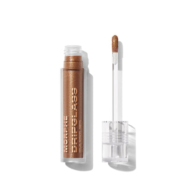 {Cognac Diamond} Morphe Dripglass Dazzled High Shimmer Lip Gloss open tube and wand showing warm bronze shimmer gloss.