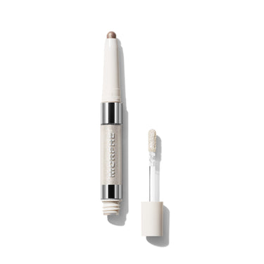 {Timely/Timeless} Morphe Dazzling Metallics Mixed Signals Dual Ended Cream Liquid Shadow Stick open, showing champagne cream stick and shimmer liquid wand applicator.
