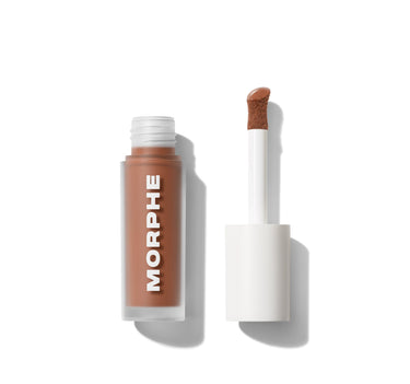{Sienna 11.5c} Morphe Wakeup Artist Under Eye Correcting Concealer in warm tan shown open and closed with doe-foot applicator, MORPHE bottle.