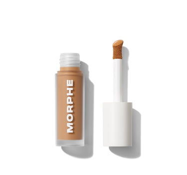 {Toffee 10c} Morphe Wakeup Artist Under Eye Correcting Concealer open with doe-foot applicator, frosted tube labeled MORPHE in medium tan shade.