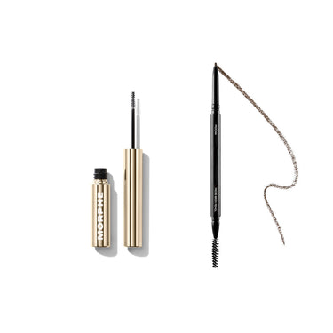 Morphe Brow Essentials Bundle with MORPHE brow gel and Micro Brow Pencil in Mocha with a taupe brow swatch. | Brow Essentials Bundle