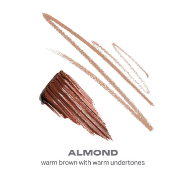 {Almond} Morphe High Archiever Everyday Essentials Brow Kit color swatch in Almond, showing formula texture and pigmentation.
