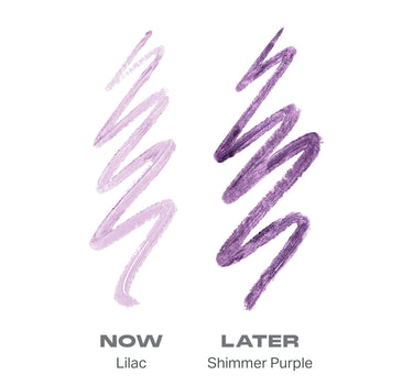 {Now Or Later (Lilac/Shimmer Purple)} Morphe Bi Liner Dual Ended Gel Liners swatch comparison labeled NOW Lilac and LATER Shimmer Purple showing both shades