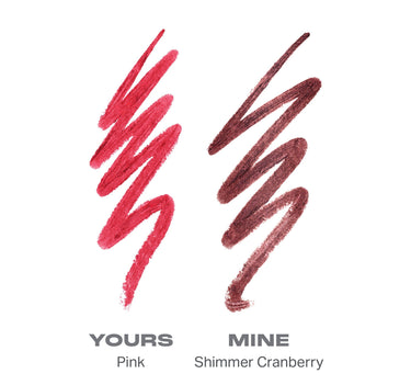 {Yours Or Mine (Pink/Shimmer Cranberry)} Bi-Liner Dual-Ended Gel Liners swatch comparison with YOURS in Pink and MINE in Shimmer Cranberry brush strokes.