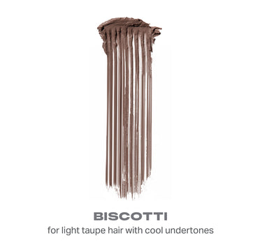 {Biscotti} Swatch of Morphe Brow Tease Fiber Infused Volumizing Mousse in BISCOTTI for light taupe hair with cool undertones
