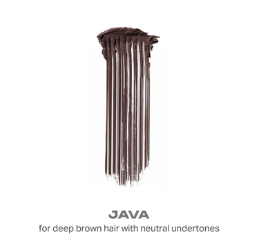 {Java} Swatch of Morphe Brow Tease Fiber Infused Volumizing Mousse in JAVA with fiber-striated texture, for deep brown hair with neutral undertones.