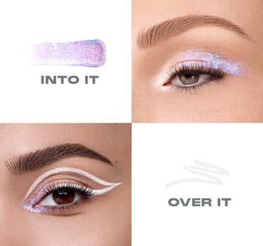 {Into It/Over It} Mixed Signals Dual-Ended Cream & Liquid Shadow Stick quad showing iridescent purple 