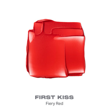{First Kiss} Soulmatte Velvet Lip Mousse shade swatch in FIRST KISS, Fiery Red on white background.