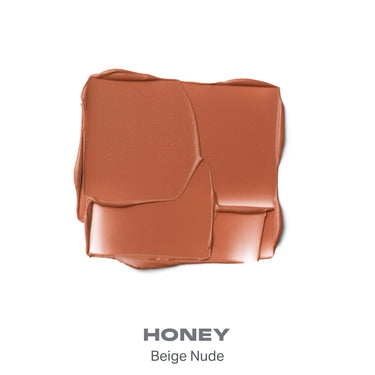 {Honey} Soulmatte Velvet Lip Mousse color smear swatch labeled HONEY Beige Nude, showing a warm peachy-brown matte finish.