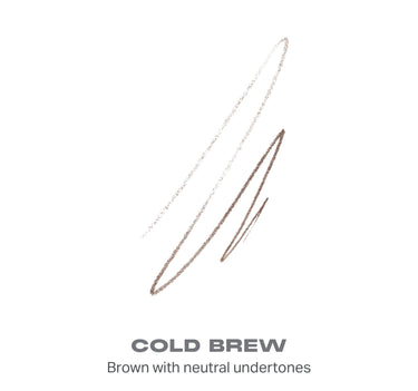 {Cold Brew} Nano Brow Pencil shade swatch showing light and dark brown strokes; COLD BREW — Brown with neutral undertones.