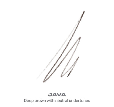 {Java} Swatch of Morphe Nano Brow Pencil in JAVA — Deep brown with neutral undertones — shown as three diagonal strokes on white.