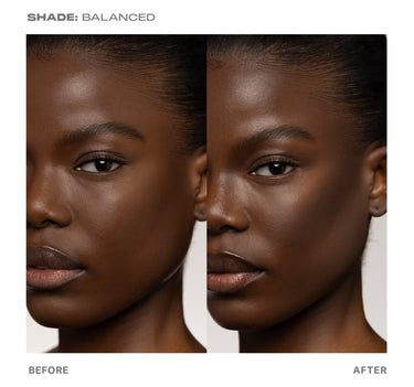 {Balanced} SHADE: BALANCED before and after showing Shapelifter Micro Contour Stick sculpting and defining cheekbones on model — BEFORE / AFTER
