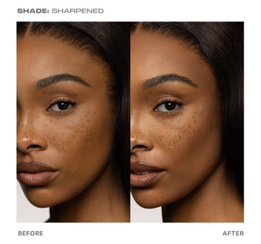 {Sharpened} SHADE: SHARPENED before-and-after model shot showing Shapelifter Micro Contour Stick with enhanced cheekbone and jawline definition, BEFORE and AFTER.