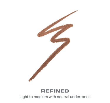 {Refined} Shapelifter Micro Contour Stick swatch in "REFINED," light to medium with neutral undertones, showing a taupe S-shaped stroke.