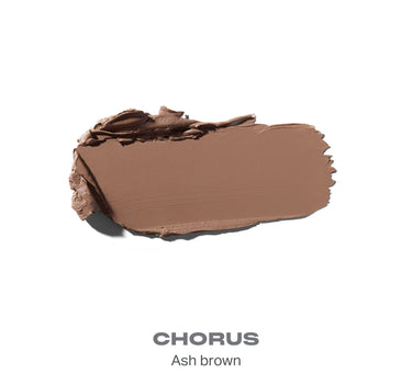 {Chorus} Swatch of Solo Artist Priming Cream Eyeshadow in ash brown labeled CHORUS Ash brown, showing creamy brushstroke texture.