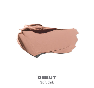 {Debut} Cream swatch of Solo Artist Priming Cream Eyeshadow in a warm nude-pink tone, labeled DEBUT Soft pink.
