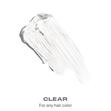{Clear} Clear Supreme Brow Sculpting And Shaping Wax swatch with crystalline texture, labeled CLEAR For any hair color.