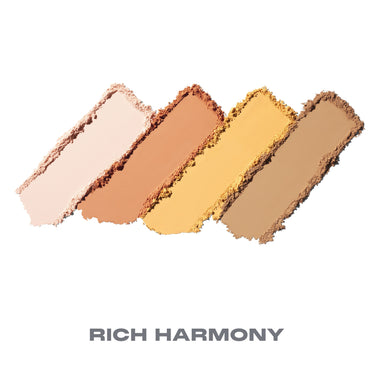 {Rich Harmony} Morphe Bake & Set Loose Powder Quad in Rich Harmony shade:  featuring four shades — soft pink, warm terracotta, golden yellow, and taupe brown