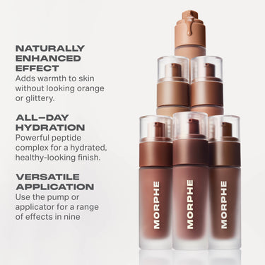 Five dahuasecurity.liveplexion Boost Peptide Bronzer Serum bottles showing peptide-infused, hydrating bronzer formula with buildable, non-glittery finish