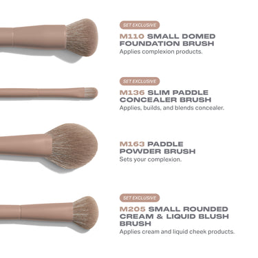 Morphe Custom Blends Iced Mocha set includes M110 Small Domed Foundation Brush, M136 Slim Paddle Concealer Brush, M163 Paddle Powder Brush, and M205 Small Rounded Cream & Liquid Blush Brush | Iced Mocha 4-Piece Face Brush Set | Secondary image