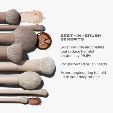 Morphe Custom Blends brush sets features silver ion-infused bristles that reduce bacteria by 99.9%, pro-perfected brush heads, and expert engineering for daily use