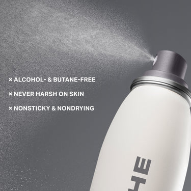 Lifeproof 16 Hr Wear Continuous Setting Mist spraying with callouts: × ALCOHOL- & BUTANE-FREE × NEVER HARSH ON SKIN × NONSTICKY & NONDRYING.