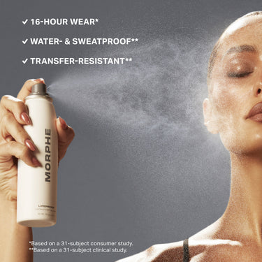 Morphe Lifeproof 16 Hr Wear Continuous Setting Mist sprayed on model