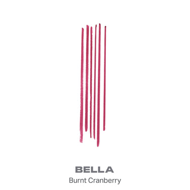 {Bella} Soulmatte Filling Gel Lip Liner color smear swatches in shade BELLA Burnt Cranberry, matte berry-rose finish. | Soulmatte Filling Gel Lip Liner | Secondary image