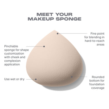 Morphe Iced Oat Latte Shapable Makeup Sponge with fine blending point, pinchable sides, and rounded base — use wet or dry for foundation and concealer