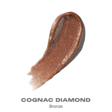 {Cognac Diamond} Dripglass Dazzled High Shimmer Lip Gloss shade smear in a warm bronze tone labeled "COGNAC DIAMOND Bronze."